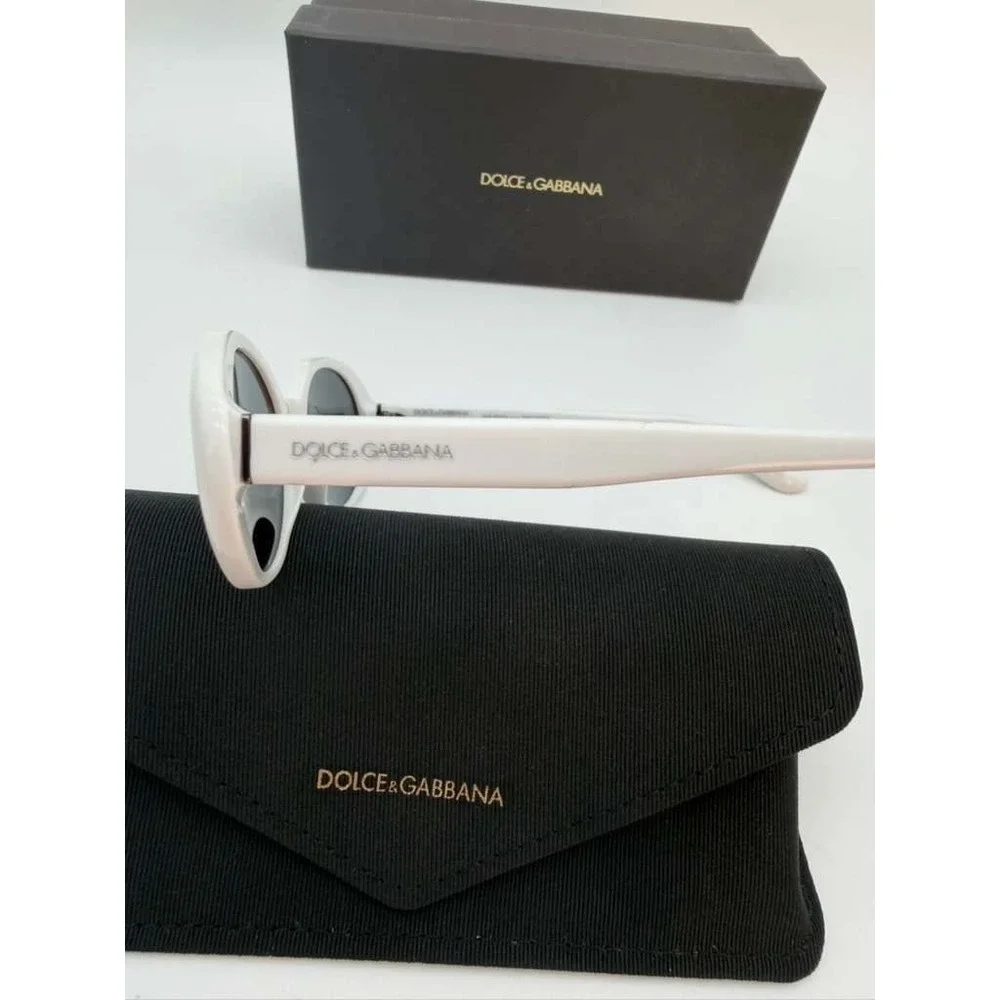 Dolce & Gabbana Oval White Sunglasses Black‎ Lens Authentic Luxury Full Set